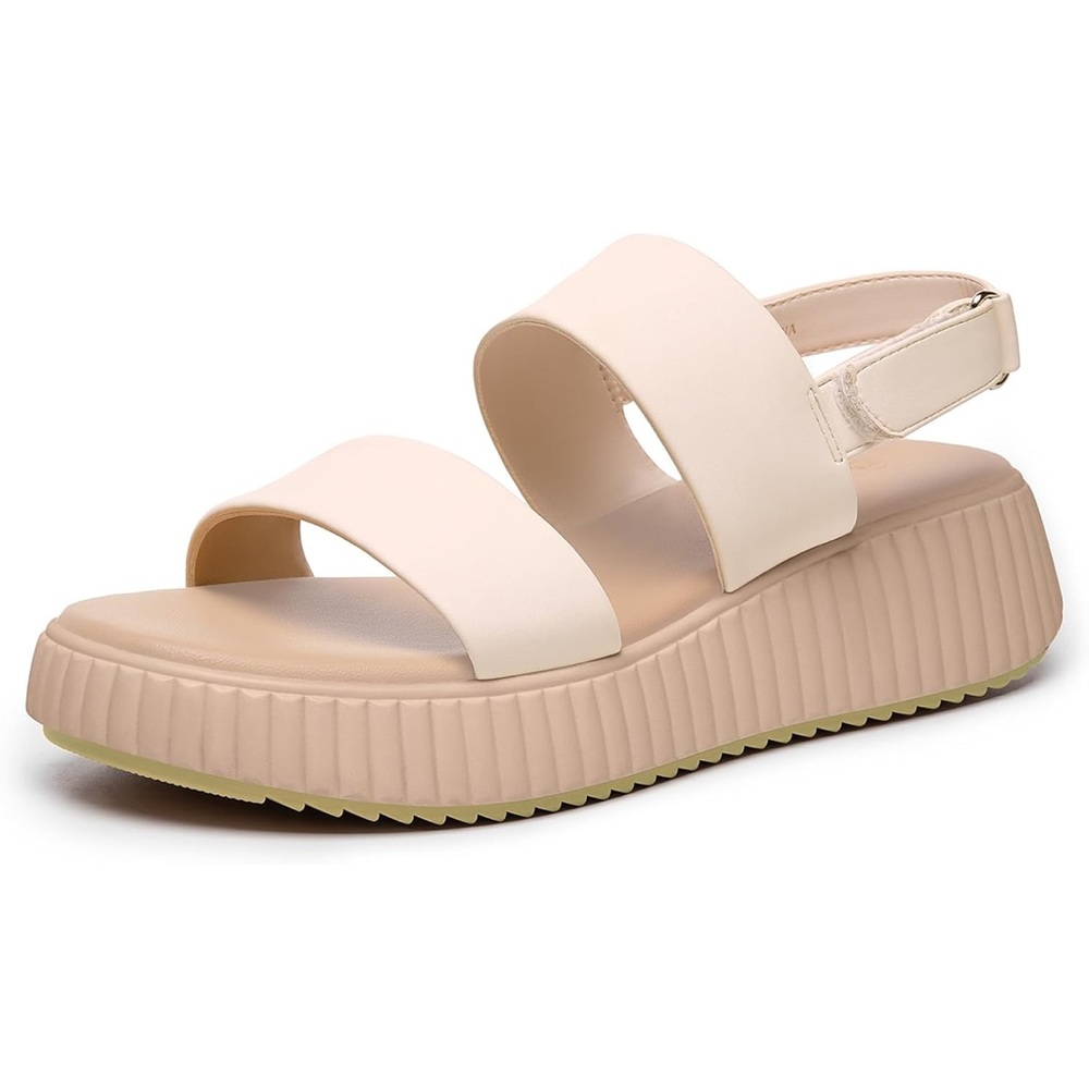 Women's nude  wedge  Rihero Sandals  open toe ankle strap  size: 9.5